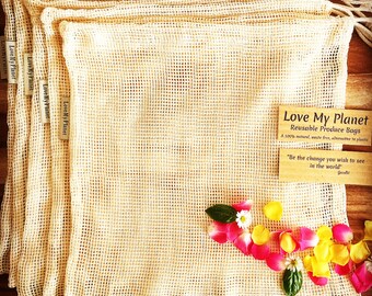 Cotton Mesh Reusable Produce Bag 5 pack
