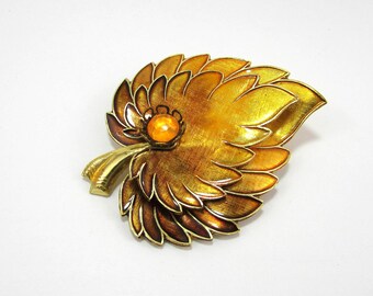 Vintage West Germany Foil Leaf Brooch - 2.75" x 2.25" - 1950s