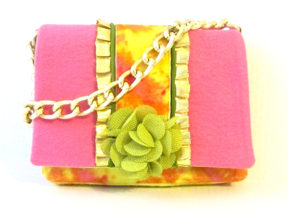 Pink and Meadowlark Chain Strap Bag // Artsy Bag // One Of A Kind Purse // Accessory Bag // Lightweight Pocketbook // Eco Fashion / Her Gift