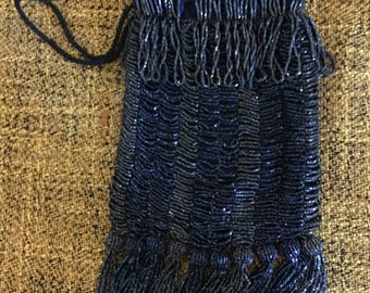 Vintage Black beaded hand purse from 1940's