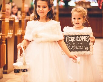 Girls faux fur shawl...flowergirl bridal shrug...girls shrug...child size shaw...winter weddings...special occasion