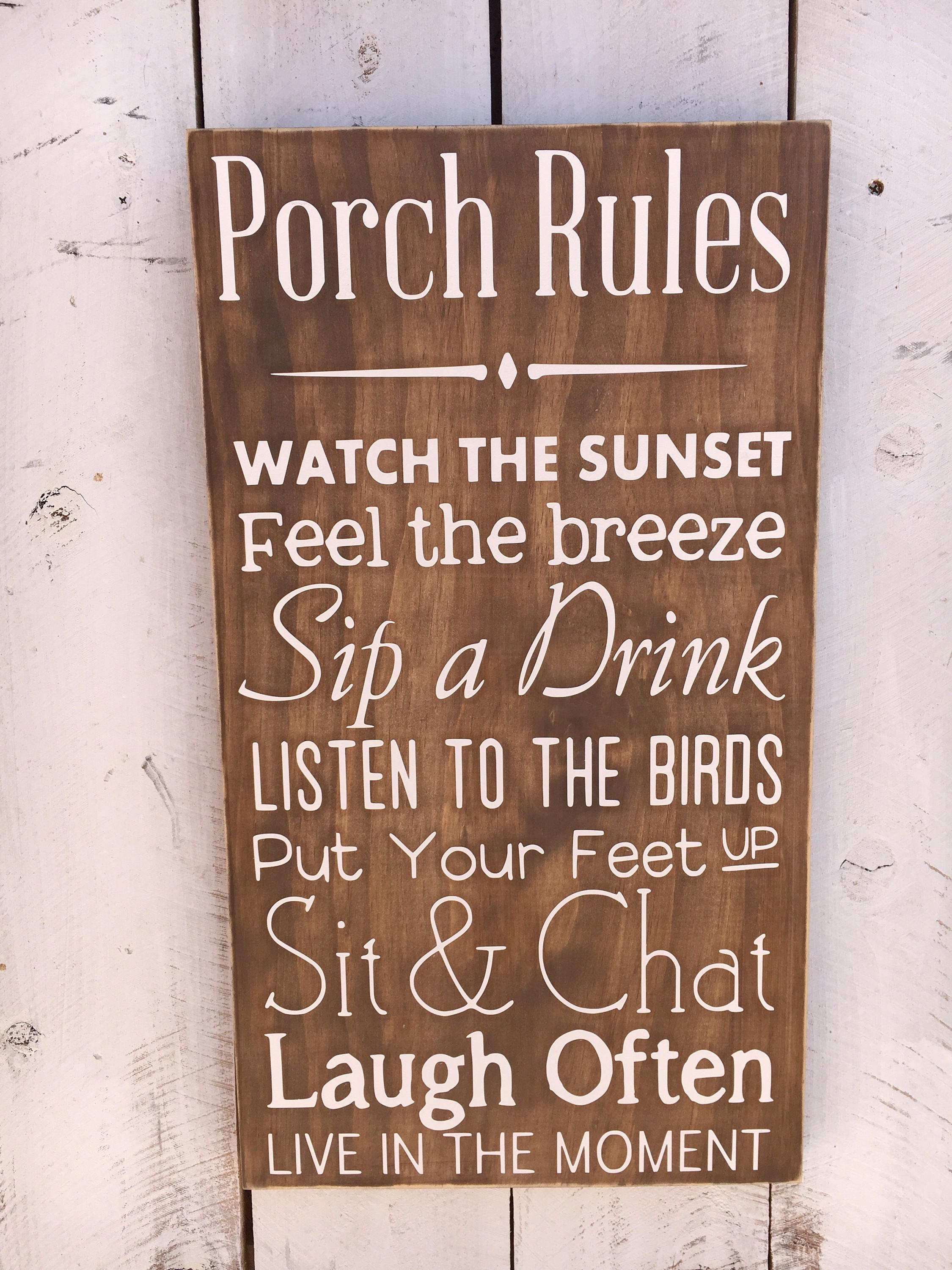Porch Rules Wood Sign Porch Wooden Sign Farmhouse Style