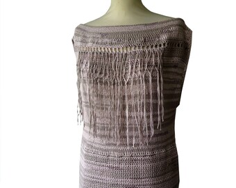 Sweater pink beige fringes made Bryll hand