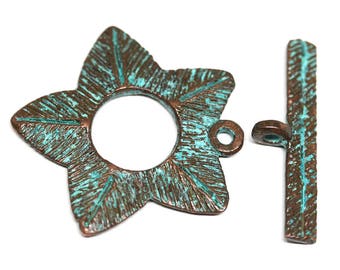 Large copper Toggle clasp Green Patina findings Verdigris Patinated clasp 35mm Greek metal casting jewelry making supply - 1pc - F128