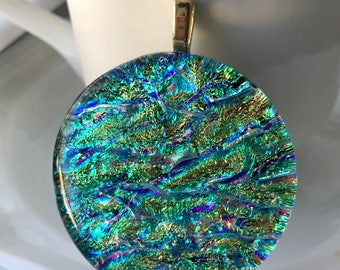 Blue, Green, Gold Dichroic Glass Pendant