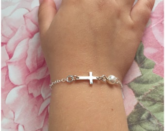 Custom Baby Bracelet - Small Child Bracelet - Tiny Cross Bracelet for Children - Infant jewelry - Newborn Baptism Gift - Christening Gift