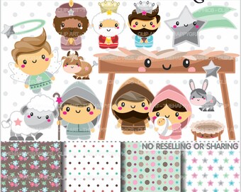 Nativity Clipart, 80%OFF, Nativity Graphics, COMMERCIAL USE, Christmas Party, Planner Accessories, Winter Clipart, Angel Clipart