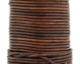 Xsotica® Brown Distressed Round Leather Cord 2mm 25 meters (27.34 yards)