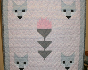 Fox Pink and Gray Grey Handmade Baby Girl Quilt Elizabeth Hartman