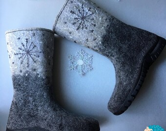 Warm Outdoor Women felted leather boots 100% handmade