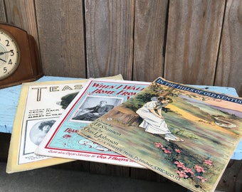 Antique Sheet Music - In The Hills of Old Kentucky - When I Walked Home From School With You - Teasing - Early 1900's - Piano Music