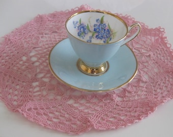 ENGLISH CLARE HARLEQUIN Blue Cup and Saucer, Bone China.