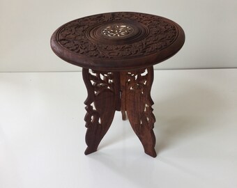 Carved Wood Plant Stand from India 1970s Bohemian Decor