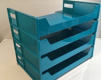 Eldon Office Products Stackable Letter Trays Set of 4, Turquoise, 1969, USA