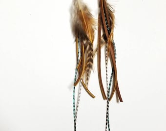 Feather/Leather/Turquoise Statement Earring
