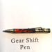 Chrome Gearshift pen with laser cut flame inlay