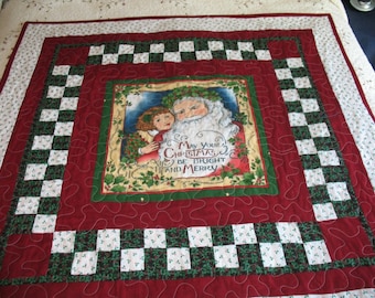 Quilted Victorian Santa with Girl Lap Quilt or Sofa Quilt