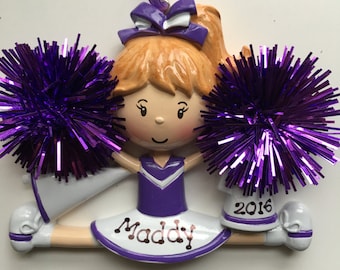 Personalized Purple Cheerleader Christmas Ornament