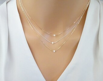Pearl necklace, Dainty Choker Necklace, Gold Layered Necklace, June birthstone necklace, Bridesmaid necklace, bridal wedding necklace
