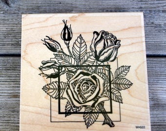 Paper Parachute Wood Mounted Rubber Stamp Rose Collage
