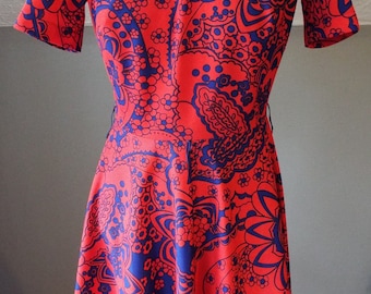 Vintage Short Sleeve Red and Blue Floral Dress by Toni Todd
