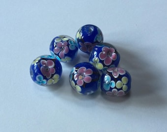 Flower Garden - Floral Lampwork Beads - 15mm - 6 beads