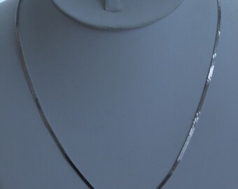 MONET 2mm Silver tone Herringbone Chain Necklace, Vintage, 18" (T13)