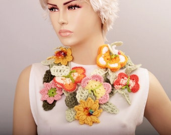 Butterfly flower crochet lariat scarf ,lariat crochet jewelry,spring scarf