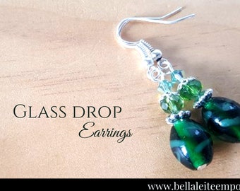 Green Glass Lampwork Crystal dangle Earrings | Crystal earrings | Dangle earrings | Drop earrings
