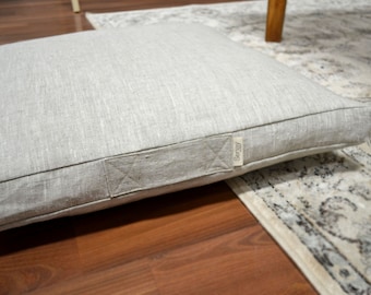 Floor Cushion Cover with handle - 100% European pure linen, with invisible zipper, natural colour linen shown in photos, Available 8 colours