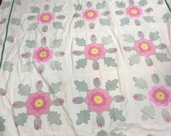 Vintage Quilt - Applique Quilt - Antique Quilt - Summer Quilt - Vintage Bedspread