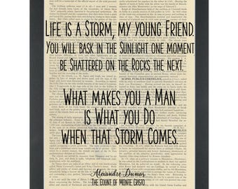 Literary quote Count of Monte Cristo Life is a storm Dictionary Art Print