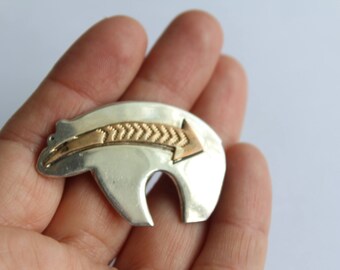 Sterling Silver and Brass Fetish Heartline Bear Pin/ Brooch- FREE US Shipping