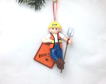 Construction Worker Personalized Ornament / Builder Ornament / Christmas Ornament / Child Gift / Toddler Gift