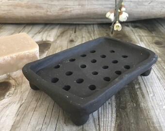 NEW - Dark brown clay ceramic soap dish