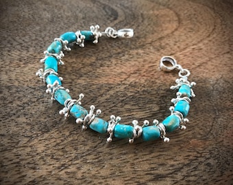 campitos turquoise beads bracelet Karen Hill Tribe 925 sterling silver