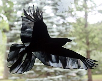 Stained Glass Raven, Stained Glass Bird, Raven Art, Gothic, Stained Glass Window Panel, Crow Art, Glass Art, Wildlife Art, Bird Lovers Gift