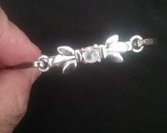Bracelet, Silver Bracelet, Floral Bracelet, Cuff Bracelet, Rhinestone Bracelet