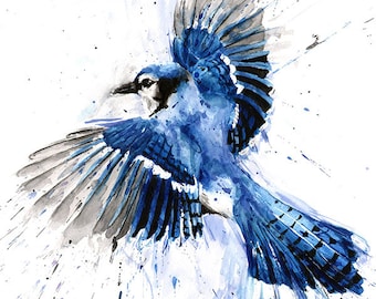 BLUE JAY PAINTING - watercolor blue jay, blue jay art, bird art, bird painting, bird lover, blue bird, bird decor, bird print, bird portrait