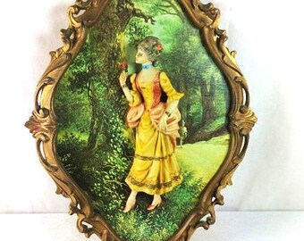 Italian Frame With Wall Figurine Rococo Style Frame Vintage Made In Italy Frame Victorian Lady