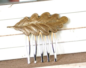 Vintage Upcycled Brass Leaf Hair Accessory Hair Comb Bridal Wedding