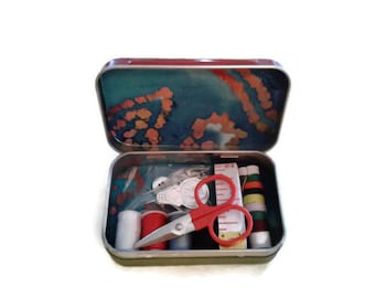 Travel Sewing Kit, Mini Sewing Kit For Kids & Adults, DIY Metal Storage, Upcycled Recycled Repurposed, Fabric Covered Gift Tins