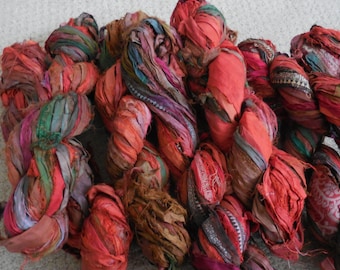 50 Yards, Sari Silk Ribbon Skein, Vegetable Soup, Fair Trade from India