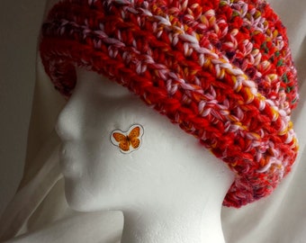 Red, White, Gold Mottled Rolled Brim Wool Hat