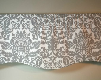 Window Valance/Curtain Valance/Window Topper/Kitchen/Bedroom/Bath/Straight/Curved-LINED-Valance, Gray White Amsterdam Fabric Choose Size