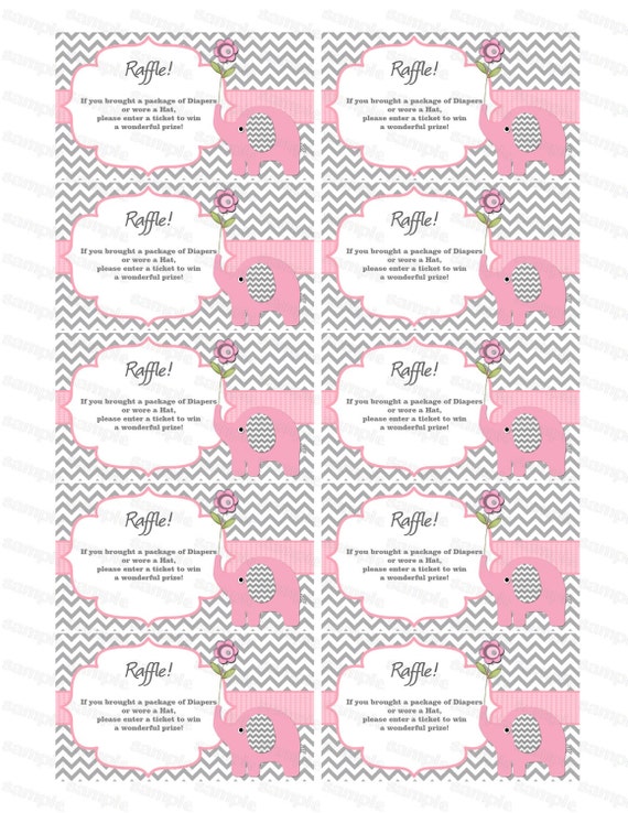 elephant baby shower diaper raffle ticket diaper raffle card