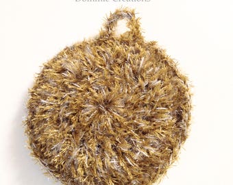 Sponge Tawashi Japanese iridescent Caramel hand made in the form of Mandala double thickness