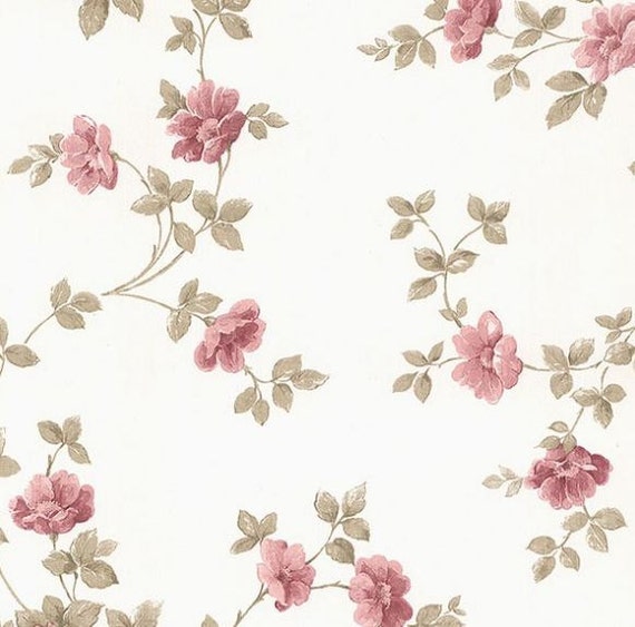 Pink Garden Floral Trail on Off White Wallpaper Shabby