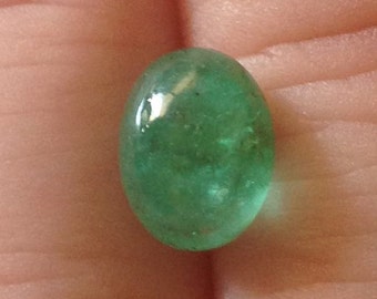 Emerald Cabochon 2.05 Oval 7x9.5mm Natural Brazilian Green Gemstone with Video