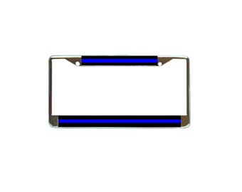 Police Thin Blue Line Chrome Metal License Plate Frame Car Tag Holder Auto Gift Support Law Enforcement